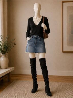 Bottega Veneta Black Satin Hidden Wedge Knee High Pull-On Boots Women's Size 9